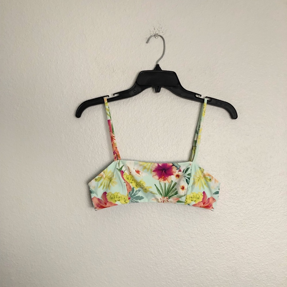 Ripcurl blue green and pink Hawaiian print bandeau bikini top